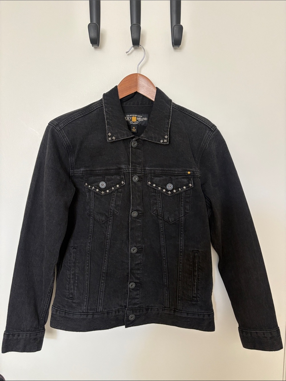 Lucky Brand Black Stud-Trim Denim Jacket